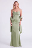 Vestido largo largo de dama de honor sin tirantes Sirena Salvia con encaje en la espalda