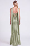 Vestido largo largo de dama de honor sin tirantes Sirena Salvia con encaje en la espalda