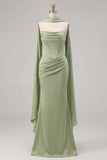 Vestido largo largo de dama de honor sin tirantes Sirena Salvia con encaje en la espalda