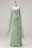 Vestido largo largo de dama de honor sin tirantes Sirena Salvia con encaje en la espalda