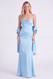 Vestido largo largo de dama de honor sin tirantes Sirena Salvia con encaje en la espalda