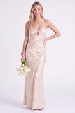 Sirena Narciso Floral con tirantes finos y vestido largo de dama de honor