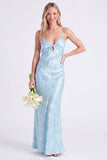 Sirena Narciso Floral con tirantes finos y vestido largo de dama de honor