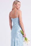 Sirena Narciso Floral con tirantes finos y vestido largo de dama de honor