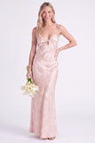 Sirena Narciso Floral con tirantes finos y vestido largo de dama de honor