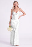 Sirena Narciso Floral con tirantes finos y vestido largo de dama de honor