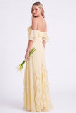 Vestido largo de Dama de Honor con volantes y narcisos de gasa descubierto
