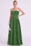 Vestido largo largo de dama de honor floral A-Line Espresso sin tirantes con volantes