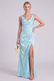 Corsé floral verde sirena, escote en V, vestido largo de dama de honor con abertura