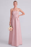 Vestido largo rosa sin tirantes en línea A
