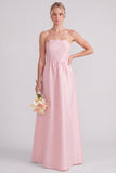 Vestido largo rosa sin tirantes en línea A