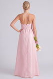 Vestido largo rosa sin tirantes en línea A