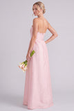 Vestido largo rosa sin tirantes en línea A