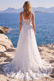 Corsé floral aplicada de tul blanco Vestido largo de novia
