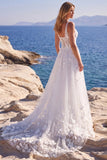 Corsé floral aplicada de tul blanco Vestido largo de novia