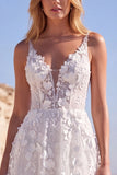 Corsé floral aplicada de tul blanco Vestido largo de novia