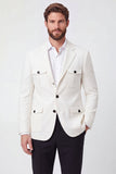 Chaqueta americana blanca de hombre de solato cruzado con solapa de muesca