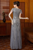 Mangas redondeadas gris brillante Vestido largo de los años 20 con lentejuelas