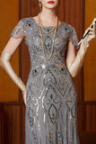 Mangas redondeadas gris brillante Vestido largo de los años 20 con lentejuelas