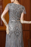 Mangas redondeadas gris brillante Vestido largo de los años 20 con lentejuelas