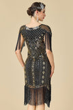 Bodycon brillante con escote en V con lentejuelas mangas de hombro con flecos Vestido de los años 20