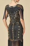 Bodycon brillante con escote en V con lentejuelas mangas de hombro con flecos Vestido de los años 20