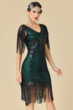 Bodycon brillante con escote en V con lentejuelas mangas de hombro con flecos Vestido de los años 20