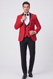 Trajes de baile de hombre de 3 piezas con solapa roja y un botón