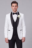 Trajes de boda de hombre de solapa azul de un solo botón con chal de tres piezas