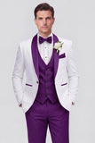 Trajes de boda de hombre de solapa azul de un solo botón con chal de tres piezas