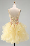 Corsé amarillo de línea A con perlas con perlas y volantes en V vestido de bienvenida