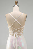 Vestido corto corto floral de bienvenida con lentejuelas rosa rosa brillante y con cuentas