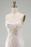 Vestido corto corto floral de bienvenida con lentejuelas rosa rosa brillante y con cuentas