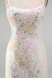 Vestido corto corto floral de bienvenida con lentejuelas rosa rosa brillante y con cuentas
