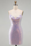 Vestido corto de bienvenida de Homecoming, Bodycon Bodycon Brillante y Cuello Hoodl