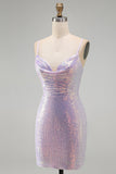 Vestido corto de bienvenida de Homecoming, Bodycon Bodycon Brillante y Cuello Hoodl