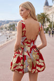 Vestido de bienvenida corto, corto de bienvenida Jacquard con escote bateau y burbuja, dobladillo fruncido en línea A