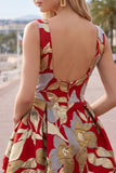 Vestido de bienvenida corto, corto de bienvenida Jacquard con escote bateau y burbuja, dobladillo fruncido en línea A