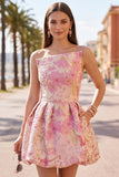 Jacquard floral rosa Vestido corto de bienvenida Vestido corto de bienvenida