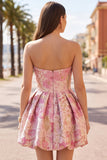 Jacquard floral rosa Vestido corto de bienvenida Vestido corto de bienvenida