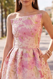 Jacquard floral rosa Vestido corto de bienvenida Vestido corto de bienvenida