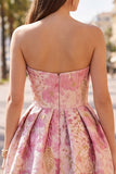 Jacquard floral rosa Vestido corto de bienvenida Vestido corto de bienvenida