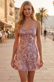 Vestido corto corto de bienvenida sin tirantes floral de lentejuelas A-line floral