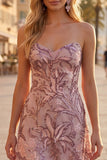 Vestido corto corto de bienvenida sin tirantes floral de lentejuelas A-line floral