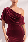 Vestido formal largo asimétrico asimétrico de sirena burdeos