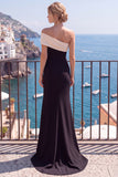 Vestido formal largo de sirena asimétrica en blanco y negro