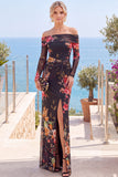 Vestido formal de flores sin tirantes y funda de flor rosa roja con abertura