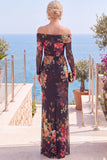 Vestido formal de flores sin tirantes y funda de flor rosa roja con abertura