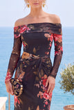 Vestido formal de flores sin tirantes y funda de flor rosa roja con abertura