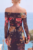Vestido formal de flores sin tirantes y funda de flor rosa roja con abertura